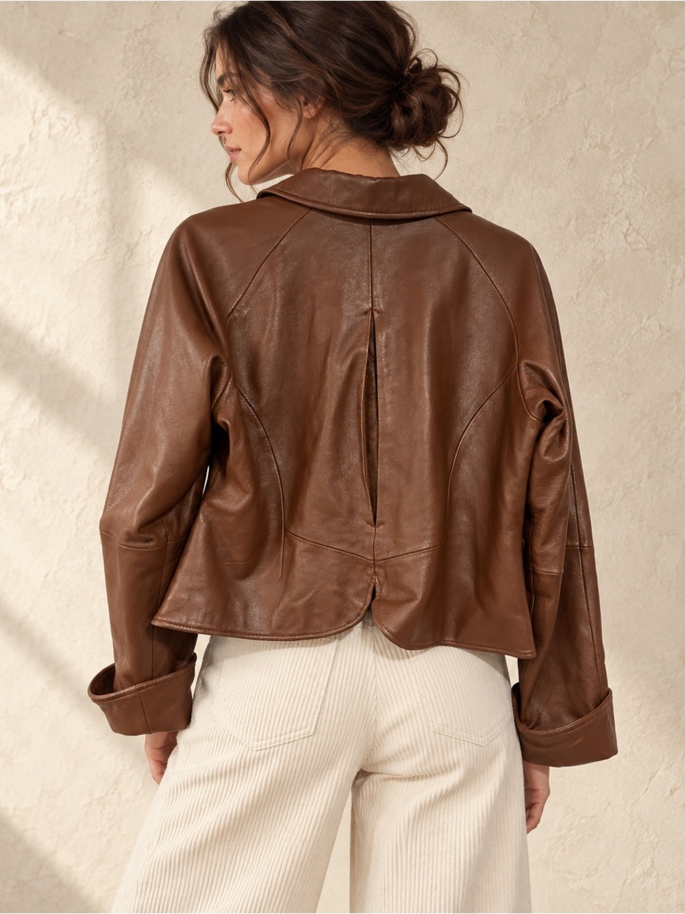 bagatelle Brown Leather Button-Front Jacket 12 - Picture 3 of 11